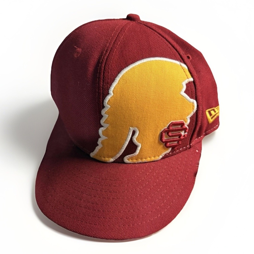 USC Trojans Hat Cap New Era Maroon Yellow Large Mascot Head Flat Brim NCAA 7 1/8